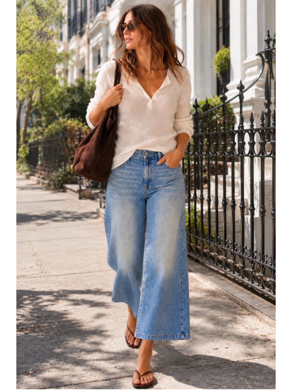High Rise Wide Leg Cropped Jeans Light Wash Utility Denim 29